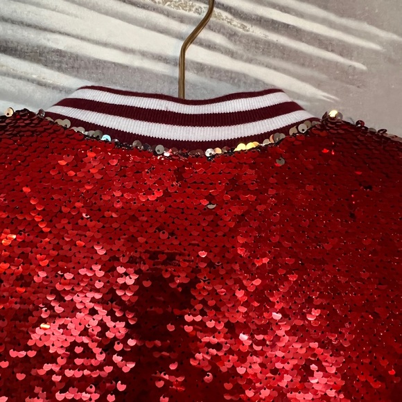 Sequin Bomber Jacket with Fur Accents - Picture 13 of 16